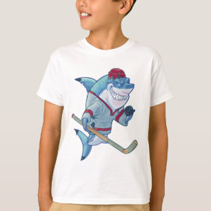 Hockeyhaai Met Stick Helm Puck Grappige Haaien L T-shirt