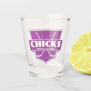 Hockeymeisjes met sticks shot glas