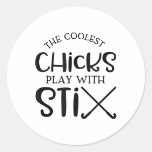 Hockeymeisjes met sticks Veldhockey voor meisjes  Ronde Sticker