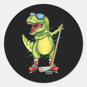 Hockeysaurus Dinosaur IJshockey Trex Jongens IJsho Ronde Sticker