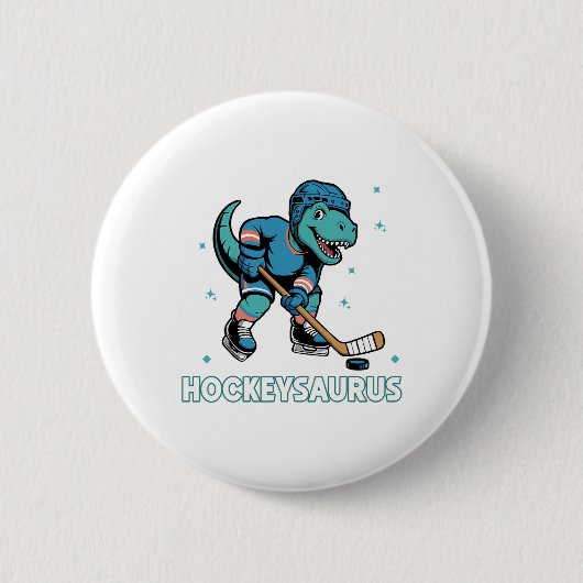 Hockeysaurus Grappige Dinosaur Trex Hockey Kindere Ronde Button 5,7 Cm (Voorkant)