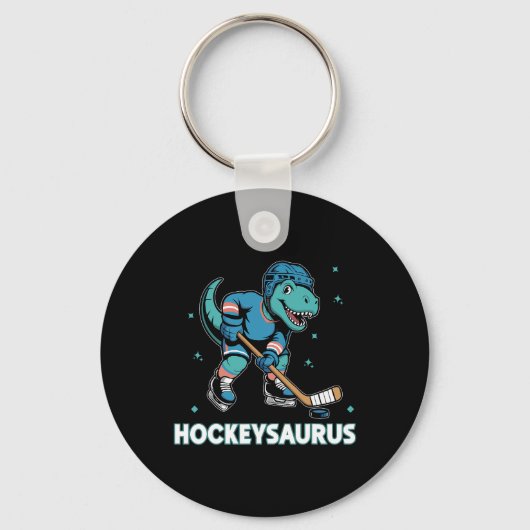Hockeysaurus Grappige Dinosaur Trex Hockey Kindere Sleutelhanger (Voorkant)