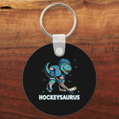 Hockeysaurus Grappige Dinosaur Trex Hockey Kindere Sleutelhanger (Voorkant)