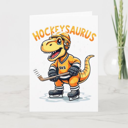 Hockeysaurus Grappige Dinosaurussen Hockey Kindere Kaart (Voorkant)