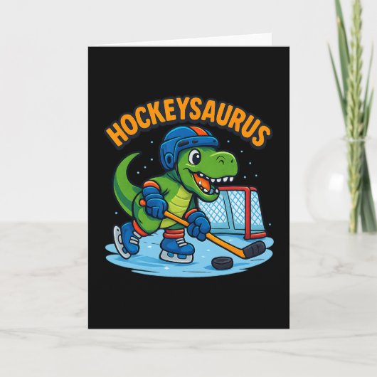 Hockeysaurus Grappige Dinosaurussen IJshockey Kind Kaart (Voorkant)