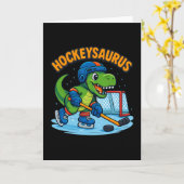 Hockeysaurus Grappige Dinosaurussen IJshockey Kind Kaart (Gele Bloem)