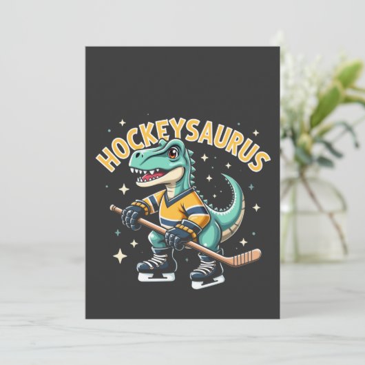 Hockeysaurus ijshockey dinosaurus liefhebbers kaart (Staand voorkant)