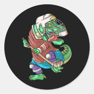 Hockeysaurus Kids T-rex Dinosaur Met IJshockey S Ronde Sticker