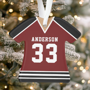 Hockeyshirt sportteamuniform donkerrood en zwart ornament