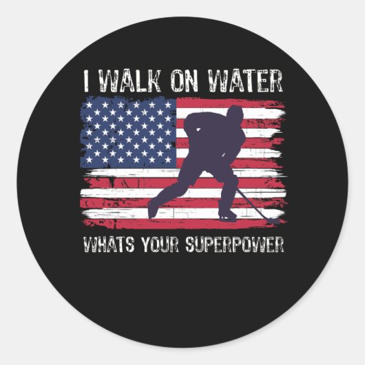 Hockeyspeler met vlag VS Ronde Sticker (Voorkant)