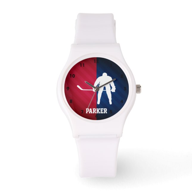 Hockeyspeler; Rood, Wit en Blauw Horloge (Voorkant)