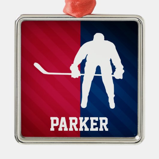 Hockeyspeler; Rood, Wit en Blauw Metalen Ornament (Voorkant)