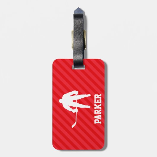 Hockeyspeler; Scarlet Red Stripes Bagagelabel (Achterkant verticaal)