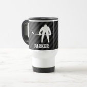 Hockeyspeler; Zwart & Donkergrijze strepen Reisbeker (Voorkant links)