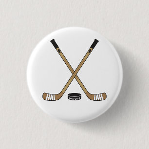 Hockeysticks en puck pinback flare ronde button 3,2 cm