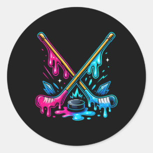 Hockeysticks Ijsje Drip Ijshockey Druppelende M Ronde Sticker