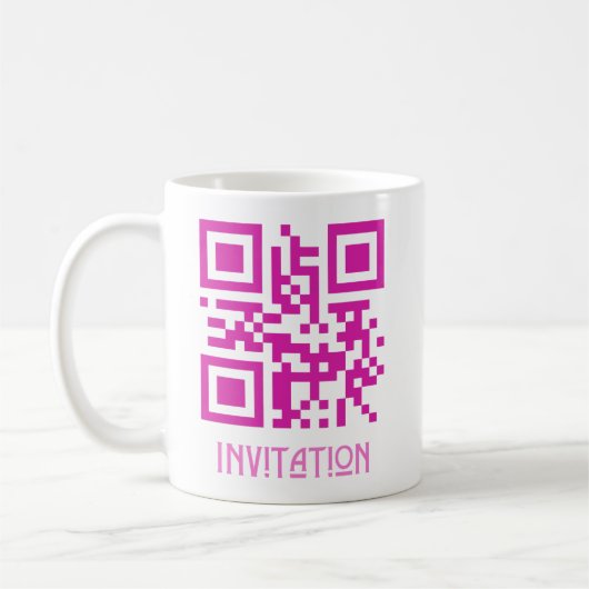 HOCO Uitnodiging, QR Code gecodeerd bericht.b Koffiemok (Links)