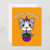 Hocus Pawcus - Gray Tabby Cat - White Writing Feestdagenkaart (Voorkant / Achterkant)