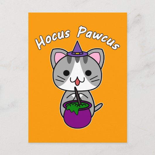 Hocus Pawcus - Gray Tabby Cat - White Writing Feestdagenkaart (Voorkant)