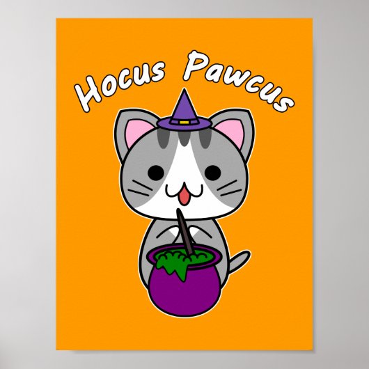 Hocus Pawcus - Gray Tabby Cat - White Writing Poster (Voorkant)