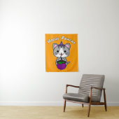 Hocus Pawcus - Gray Tabby Cat - White Writing Wandkleed (In situ)