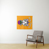Hocus Pawcus - Gray Tabby Cat - White Writing Wandkleed (In Situ (horizontaal))