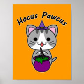 Hocus Pawcus - Gray Tabby Cat - Zwart schrijven Poster (Voorkant)