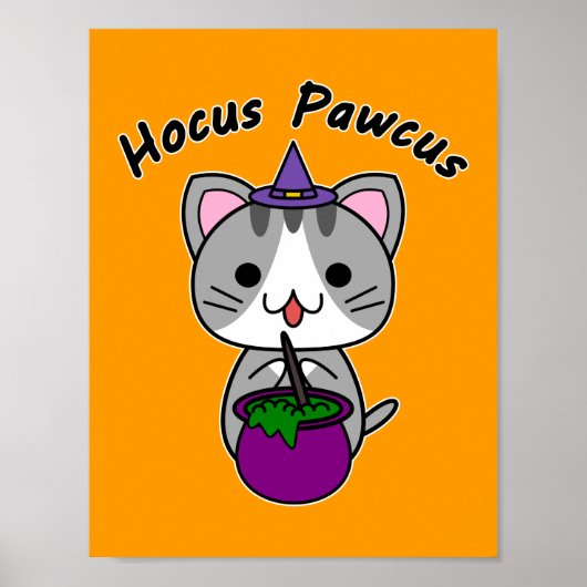 Hocus Pawcus - Gray Tabby Cat - Zwart schrijven Poster (Voorkant)