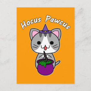 Hocus Pawcus - Grijze Lapjeskat - Witte Schrift Feestdagenkaart