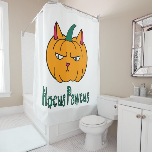 Hocus pawcus Halloween pompoen gember kat magie Douchegordijn (In situ)