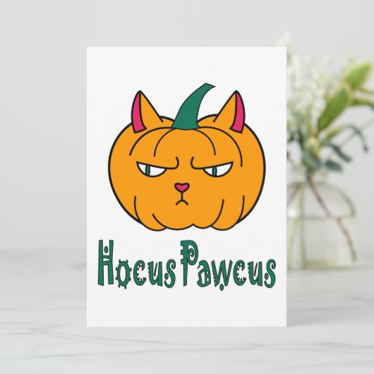 Hocus pawcus Halloween pompoen gember kat magie Kaart (Staand voorkant)