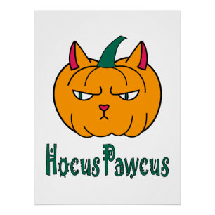 Hocus pawcus Halloween pompoen gember kat magie Perfect Poster