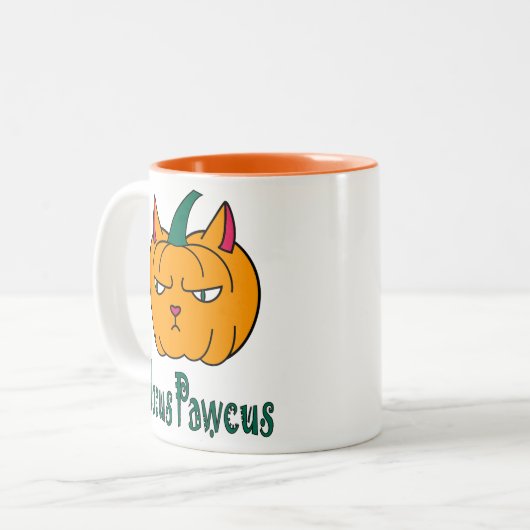 Hocus pawcus Halloween pompoen gember kat magie Tweekleurige Koffiemok (Voorkant links)