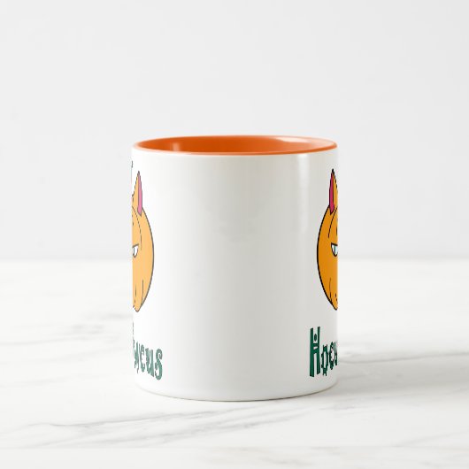 Hocus pawcus Halloween pompoen gember kat magie Tweekleurige Koffiemok (Center)