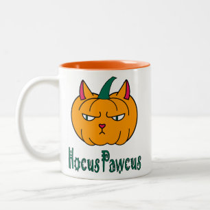 Hocus pawcus Halloween pompoen gember kat magie Tweekleurige Koffiemok
