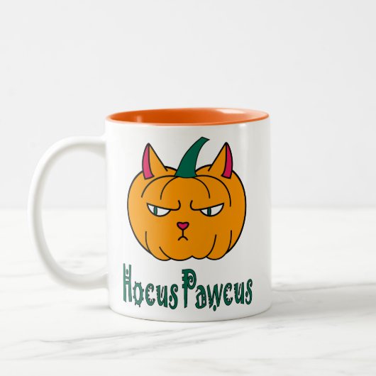 Hocus pawcus Halloween pompoen gember kat magie Tweekleurige Koffiemok (Links)