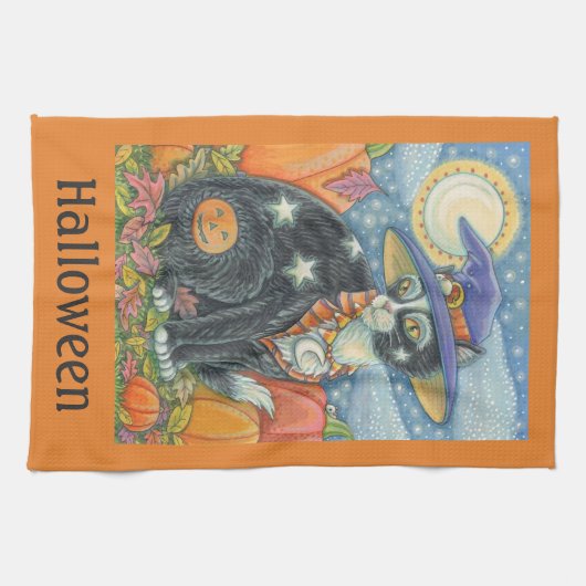 HOCUS POCUS BLACK CAT WITCH HOLIDAY KITCHEN TOWEL THEEDOEK (Horizontaal)