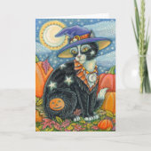HOCUS POCUS BLACK CAT WITCH & MOUSE HALLOEEN FEESTDAGEN KAART (Voorkant)