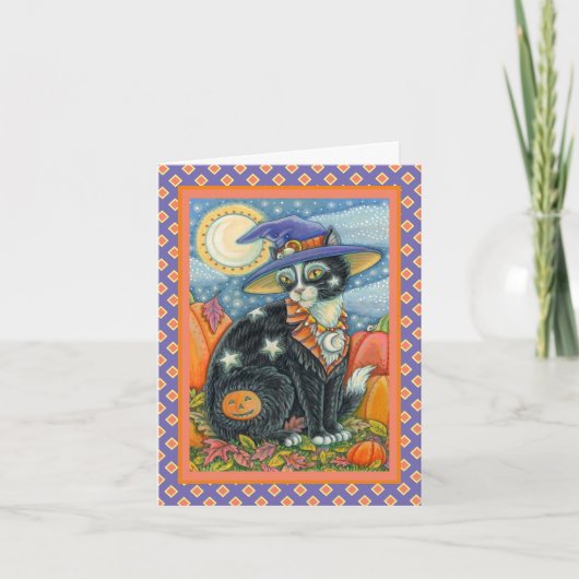 HOCUS POCUS BLACK CAT WITCH & MOUSE HALLOEEN FEESTDAGEN KAART (Voorkant)
