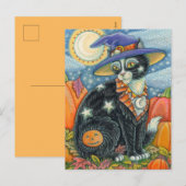 HOCUS POCUS BLACK CAT WITCH & MOUSE HALLOEEN FEESTDAGENKAART (Voorkant / Achterkant)