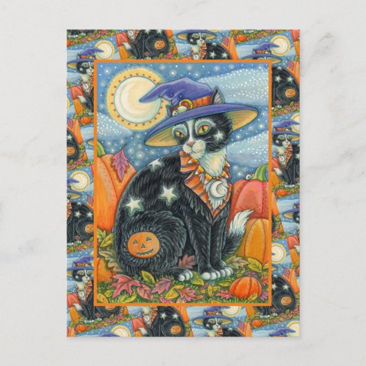 HOCUS POCUS BLACK CAT WITCH & MOUSE HALLOEEN FEESTDAGENKAART (Voorkant)