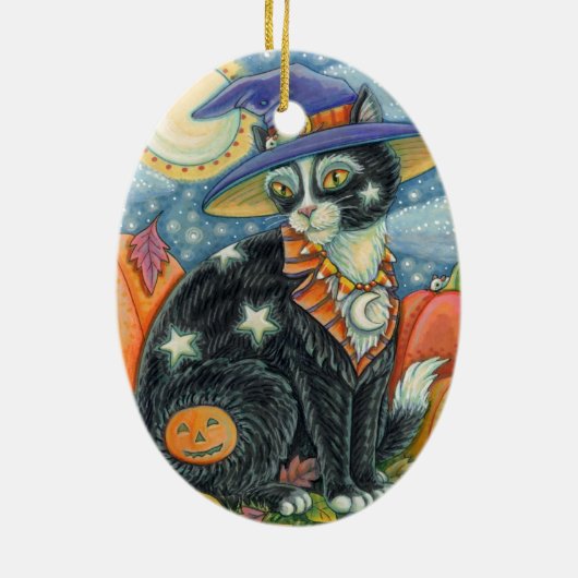 HOCUS POCUS BLACK CAT WITCH & MOUSE HALLOEEN KERAMISCH ORNAMENT (Achterkant)