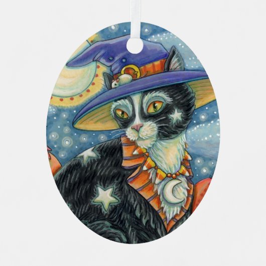 HOCUS POCUS BLACK CAT WITCH & MOUSE HALLOEEN METALEN ORNAMENT (Voorkant)