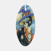 HOCUS POCUS BLACK CAT WITCH & MOUSE HALLOEEN METALEN ORNAMENT (Voorkant links)