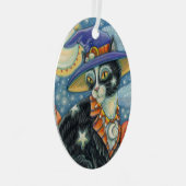 HOCUS POCUS BLACK CAT WITCH & MOUSE HALLOEEN METALEN ORNAMENT (Voorkant Rechts)