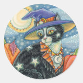 HOCUS POCUS BLACK CAT WITCH & MOUSE HALLOEEN RONDE STICKER (Voorkant)