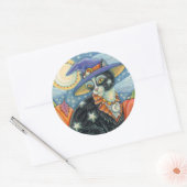 HOCUS POCUS BLACK CAT WITCH & MOUSE HALLOEEN RONDE STICKER (Envelop)