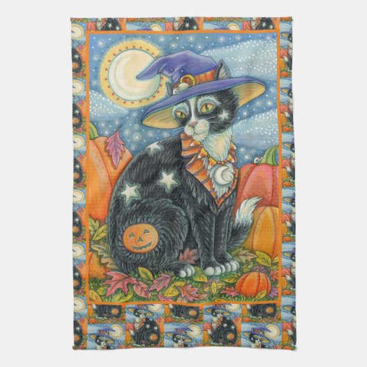 HOCUS POCUS BLACK CAT WITCH & MOUSE HALLOEEN THEEDOEK (Verticaal)