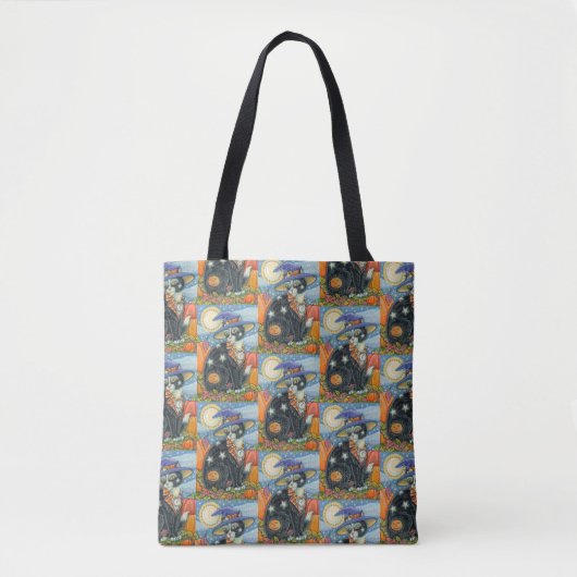 HOCUS POCUS BLACK CAT WITCH & MOUSE HALLOEEN TOTE BAG (Voorkant)