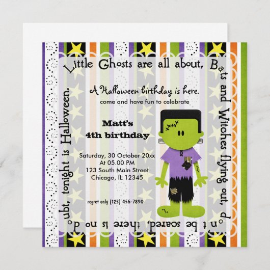 Hocus Pocus Frankenstein Birthday Kaart (Voorkant / Achterkant)